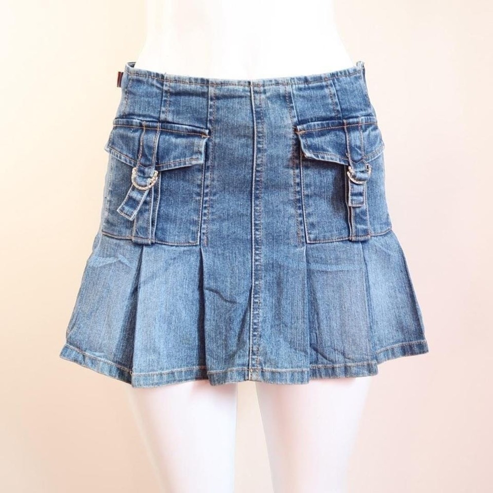 y2k bongo pleated denim mini skirt cargo low rise bratz size 12